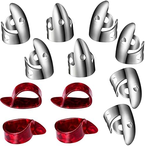 Shappy 12 Pcs Steel Finger Picks Set, Including Stainless Steel Finger and Thumb Picks, Metal Adjustable Bass Guitar Accessories for Guitar Banjos(Classic Style)