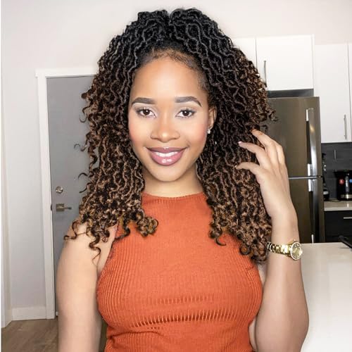 Karida Goddess Locs Crochet Hair 14 Inch, 8 Packs Faux Locs Crochet Hair for Black Women, Pre Looped Crochet Faux Locs With Curly Ends (14 Inch (Pack of 8), 1B/4/30#)