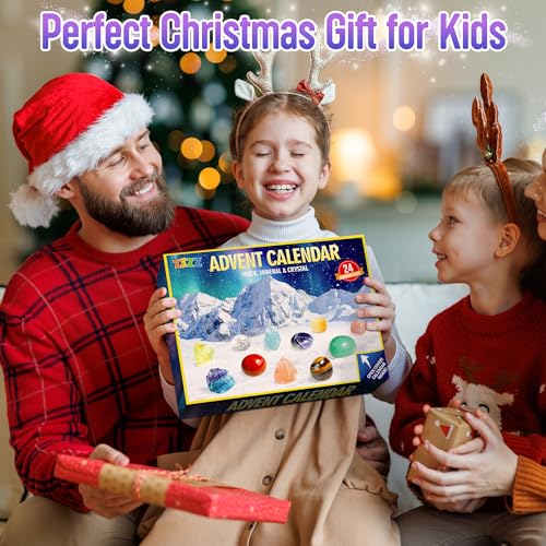 ZIZZ Advent Calendar 2024 Christmas - 24 Days Natural Rock Crystal Gemstone Christmas Countdown Calendar for Boys Girls Geology Stone Learning Collection Birthday Christmas Gift Toy for Kid Teen Adult