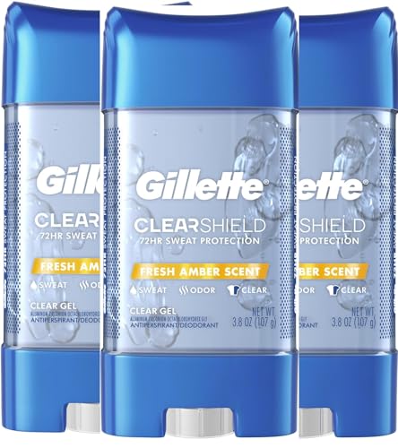 Gillette Antiperspirant and Deodorant for Men, 72hr Sweat & Odor Protection, Long Lasting Freshness, Anti-White Mark Technology, Clear Gel, Fresh Amber Scent, 3.8 oz