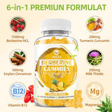 Berberine Gummies with Ceylon Cinnamon 1500mg High Potency Berberine HCL Supplement for Immune and Metabolism Support, Sugar Free Organic Berberine Gummies Pineapple Flavor - 60 Count