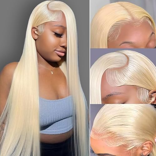 613 Lace Front Wig Human Hair Blonde Straight 13X6 HD Lace Front Wigs Human Hair 180% Density Guleless Wigs Human Hair Pre Plucked 613 HD Lace Frontal Human Hair 28 Inch Blonde Wig Human Hair