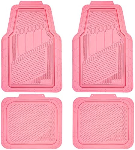 CAR PASS Heavy Duty Rubber Floor Mats 4-Piece Pink Car Mats Full Set - Universal Waterproof Floor Mats for Car SUV Truck, Durable All Weather Floor Mats Automotive，Car Mats for Women,Girly(All Pink)