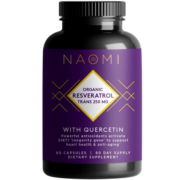 NAOMI Organic Trans Resveratrol Supplement 250mg with Quercetin, Muscadine Grapes, Antioxidant Support, High Absorption, 60 Veggie Capsules