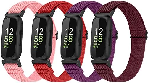 4 Pack Bands Compatible with Fitbit Inspire 3/Inspire 2/Inspire/Inspire HR/Ace 3/Ace 2 Band, Elastic Adjustable Nylon Loop Straps Replacement Sport Stretchy Wristband for Women Men