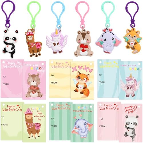 ceiba tree 30 Pack Valentines Day Gifts Cards with Animal Key Chains for Kids Classroom School Classmates Keychains Valentine's Class Exchange Goodie Bag Stuffers Party Favors