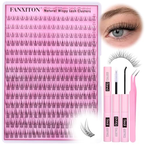 FANXITON Lash Clusters Kit Wispy Lashes Clusters Kit Natural C Curl Lash Extensions Kit 280 Pcs Eyelash Clusters Kit with Lash Bond and Seal Tweezers Individual Lashes Kit