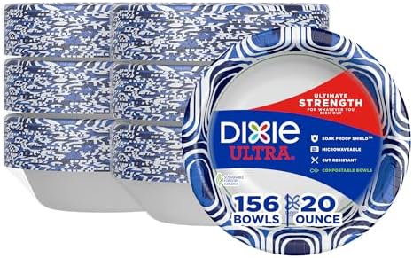 Dixie Ultra, Large Paper Bowls, 20 Oz, 26 Count (Pack of 6), Microwave Safe, Compostable, Disposable Bowls Great For Breakfast, Lunch, And Dinner Meals