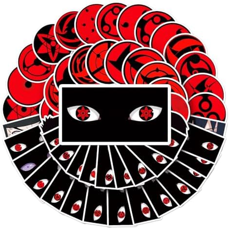 50Pcs Anime Decals Popular Classic Anime Stickers Cartoon Waterproof Vinyl Decals for Water Bottle Laptop Guitar Car Luggage Skateboard Manga Gifts for Teens (Sharingan)