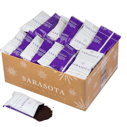 Sarasota Coffee Ground Packets | Low Acid Dark Roast Ground Coffee Packs | European French Roast | Mold Free Coffee Singles Packets | Ground Coffee Pouches | Individual Coffee Packets for 12 Cup Coffee Maker | 1.75 Ounce Bags, 100 Count