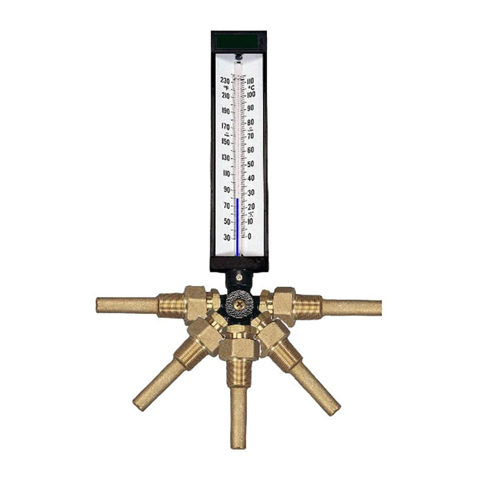 WGTC Thermometer AS5H9DH 9" Scale, 3-1/2" Stem Length, 30/240°F & 0/114°C Temperature Range Blue Spirit Filled Industrial Thermometer with ABS Case, and Adjustable Angle Stem