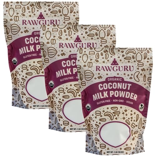 RawGuru Coconut Milk Powder - 16 oz (Pack of 3) - USDA Organic | Gluten Free | Non-GMO | Vegan | Plant-Based Creamer