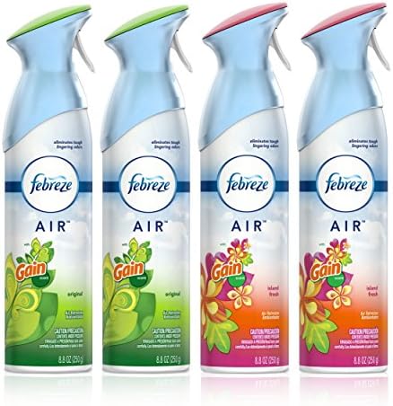 Febreze Air Freshener and Odor Eliminator Spray, Gain Original and Island Fresh Scents, 8.8oz (Pack of 4)