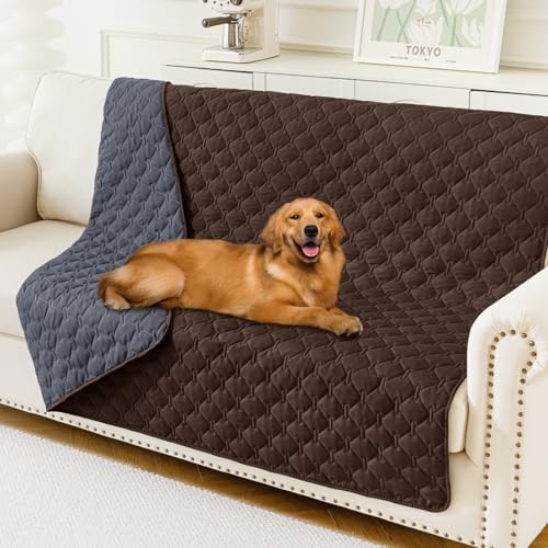 Smiry Waterproof Dog Blanket, Soft Dog Bed Cover Pet Blanket, Reversible Washable Pet Couch Cover for Sofa Furniture Protector for Puppy Cat (52x82 Inch, Chocolate/Dark Grey)