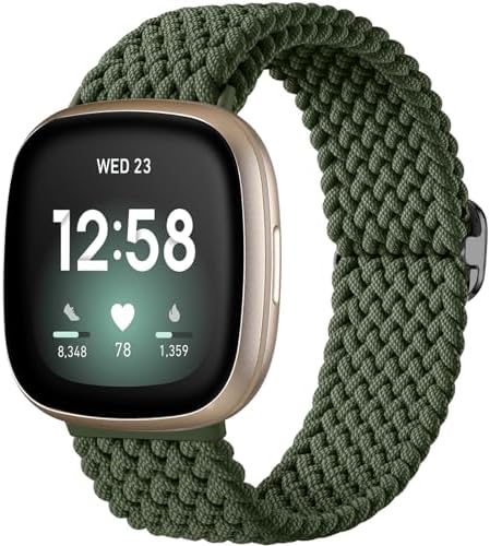 Maledan Braided Stretchy Band Compatible for Fitbit Sense/Fitbit Versa 3/ Versa 4/ Sense 2 Bands Women Men, Soft Elastic Strap Bracelet Wrist Bands for Fitbit Sense/Versa 3 Smart Watch Band Accessory