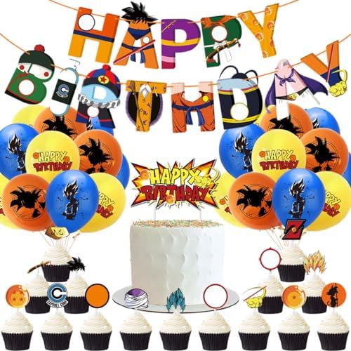 Birthday Party Supplies Set ,Includes Happy Banner - Cake&Cupcake Toppers - 24 Latex Balloons for Kids Theme Birthday Party Decoration