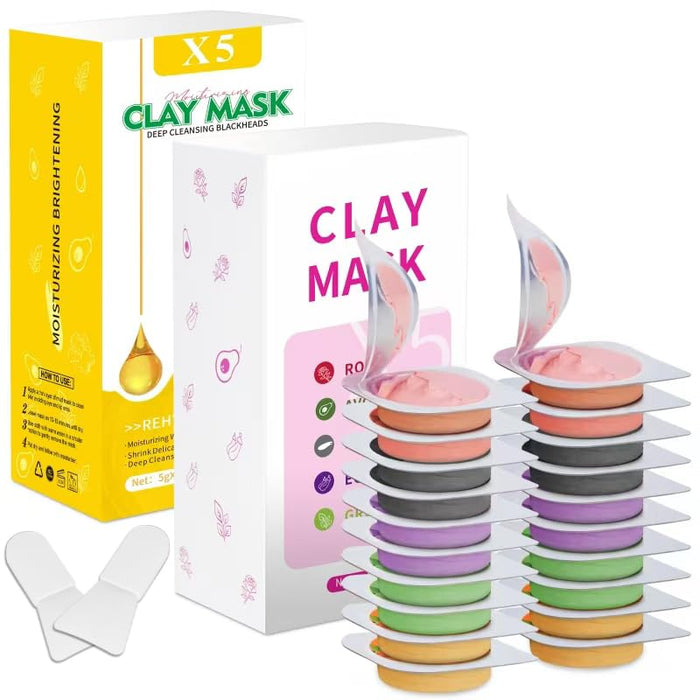 Clay Mask Set 20 Pods, Face Mask Skin Care，Green Tea, Turmeric, Dead Sea Mud, Rose, 24K Gold, Eggplant, Avocado, Mud Mask Deep Pore Cleansing Acne Blackhead Removal, Men & Women Facial Mask .