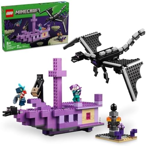 LEGO Minecraft The Ender Dragon and End Ship Building Set, Video Game Toy with 2 Minecraft Minifigures, Dragon Toy Action Playset for Kids, Birthday Gift for Boys and Girls Ages 8 and Up, 21264