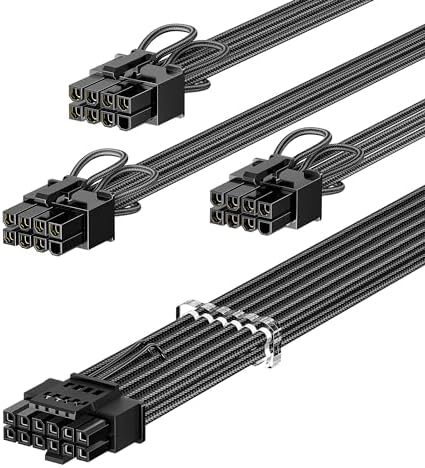 Fasgear 600W PCIe 5.0 GPU Power Cable Sleeved 70cm 16pin (12+4) 12VHPWR Connector for RTX 3090Ti 4080 4090 5080 5070 5070Ti 3x8pin (6+2) PCI-e Male Plug for ASUS EVGA Seasonic Modular PSU (Black)