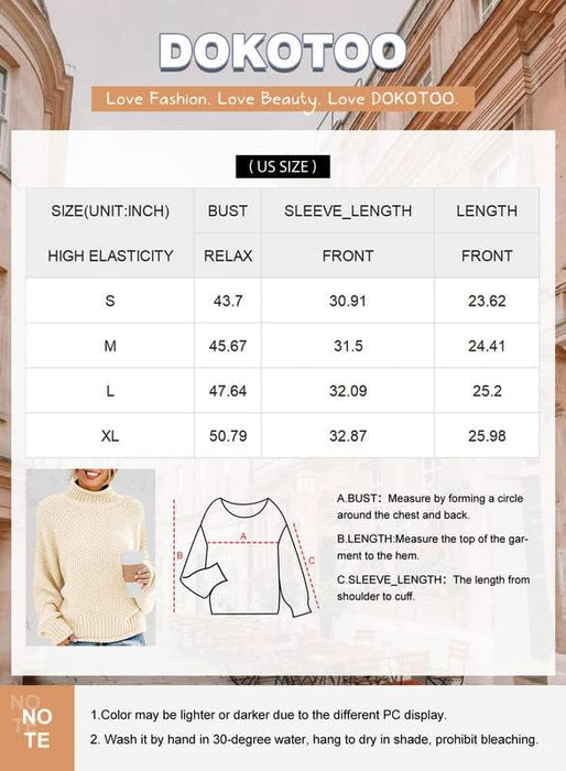 Dokotoo Oversized Sweaters for Women Trendy Batwing Long Sleeve Turtleneck Sweaters Solid Casual Fall Outifits Loose Beige Sweater Chunky Cable Knit Sweater Christmas Sweaters Jumper Blouses Large