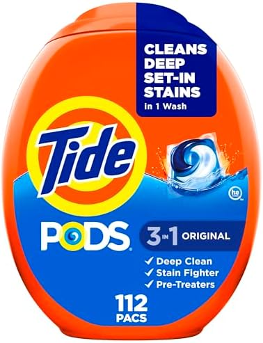 Tide PODS Laundry Detergent Pacs, Original Scent, Powerful 3-in-1 Clean in One Step, HE Compatible, 112 Count, Tide PODS Laundry Detergent