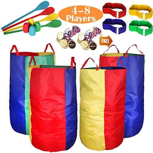 CWLAKON Outdoor Games, Potato Sack Race Bags for Kids Adults, Egg Spoon Relay Race, 3 Legged Race Bands, Birthday Party, Field Day Family Reunion Carnival Outside Yard Lawn Easter Fall Festival Games