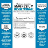 Magnesium Bisglycinate 100% Chelate No-Laxative Effect - Maximum Absorption & Bioavailability, Fully Reacted & Buffered - Healthy Energy Muscle Bone & Joint Support - Non-GMO Project Verified - 90 ct