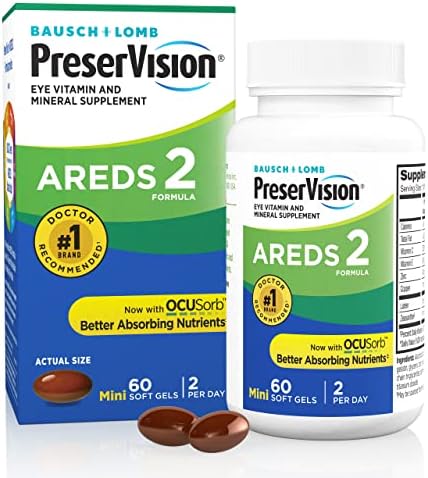 PreserVision AREDS 2 Eye Vitamin & Mineral Supplement, Contains Lutein, Vitamin C, Zeaxanthin, Zinc & Vitamin E, 60 Minigels (Packaging May Vary)