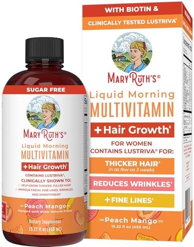 MaryRuth Organics Liquid Multivitamin Lustriva® Hair Growth for Women| Biotin 10000mcg | Vitamin D, B |Clinically Tested for Thicker Hair, Wrinkles, Fine Lines, Skin Care| Ages 18 | 15.22 Fl Oz