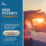 Dr. Tobias Vitamin D3 5000 IU, Essential for Healthy Bones, Teeth, and Immune System, Extra Strength Vitamin D Supplement, Non-GMO, 90 Capsules, 90 Servings