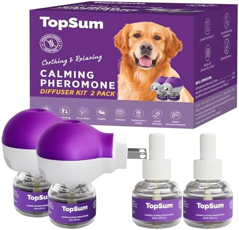 Pheromone Diffuser for Dogs: Premium Dog Calming Diffuser - Calming Pheromones for Dogs - Dog Appeasing Pheromone - Pet Calming Diffuser, 2 Pack (F Purple)