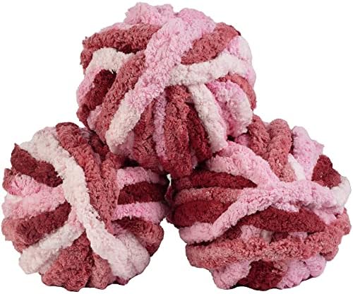 iDIY Chunky Yarn 3 Pack Skeins (72 Yards)-Tie Dye (Light Pink, Dark Pink, Red)-Fluffy Chenille Yarn Soft Throw & Baby Blankets, Arm Knitting, Crocheting &DIY Crafts & Projects! Homemade Holiday Gift