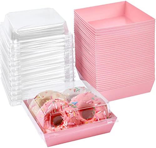 Ocmoiy Small Charcuterie Boxes with Clear Lids, To Go Paper Disposable Food Containers, 5 Inches Bakery Dessert Boxes for Sandwich, Cookie, Pastry, Cake Slice (Pink, 100ct)