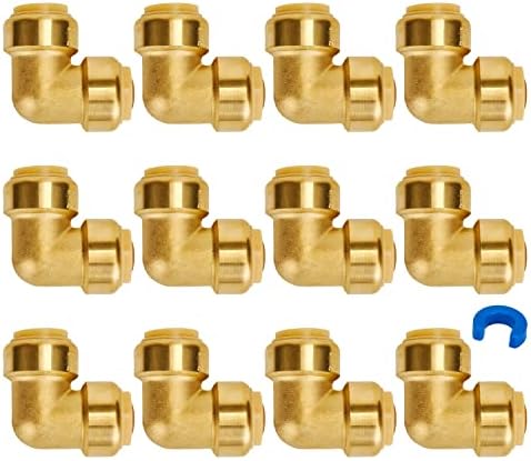 SUNGATOR 12-Pack PEX Elbow, 3/4-Inch Push Fit 90-Degree Plumbing Fitting Pipe Connector with Disconnect Clip, Push-to-Connect, Copper, CPVC, No Lead Brass