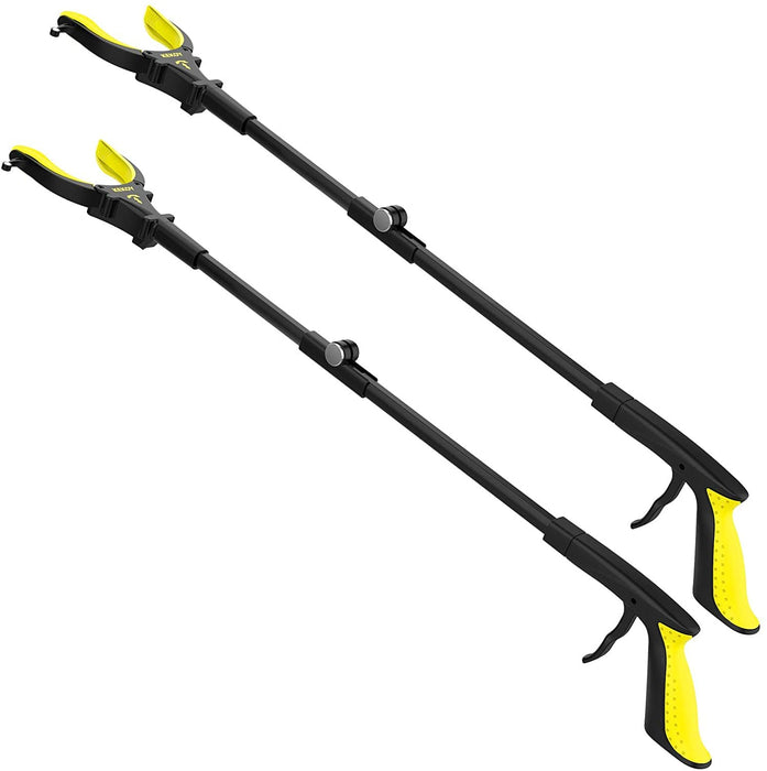 2-Pack Reacher Grabber Tool, 32" Grabbers for Elderly, Trash Picker Grabber with Light, Extended Claw Grabber Reacher Tool, Foldable Pick Up Grab Tool, Magnetic Sticks Grippers for Reaching (Yellow)