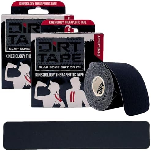 DIRT Tape-Pre Cut Athletic Kinesiology Tape-Muscle Pain Relief & Joint Support-Premium Elastic Cotton-Latex-Free-Water Resistant-Gym, Indoor & Outdoor Sports-2 Single roll (16.4 ft)-Black