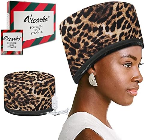 VICARKO Hair Steamer Thermal Heat Cap Deep Conditioning Natural Black Hair Scalp Treatment Spa Hot Head Care Electric for Home Use Animal Print