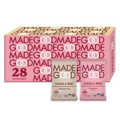 MadeGood Granola Minis Chocolate Chip & Strawberry Variety Pack (28 Count) Gluten Free and Organic Snacks