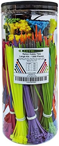 Electriduct Nylon Cable Tie Kit - 1300 Zip Ties - Multi Color (Blue, Red, Green, Yellow, Fuchsia, Orange, Gray, Purple) - Assorted Lengths 4", 6", 8", 11"
