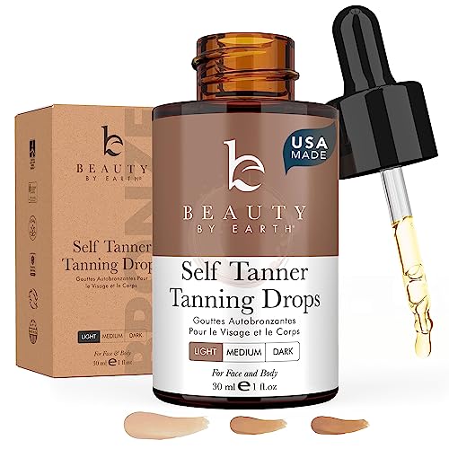 Self Tanning Drops for Face - USA Made with Organic & Natural Ingredients, Bronzing Face Tanning Drops with Aloe Vera, Non Toxic Self Tanner for Sunless Fake Tan & Natural Glow, Cruelty & Toxin Free