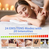 TEC.BEAN 24 Modes Tens Unit Muscle Stimulator, Rechargeable Tens Machine with 8 Electrode Pads (American Gel), Electric Pulse Massager for Pain Relief Therapy（Blue）