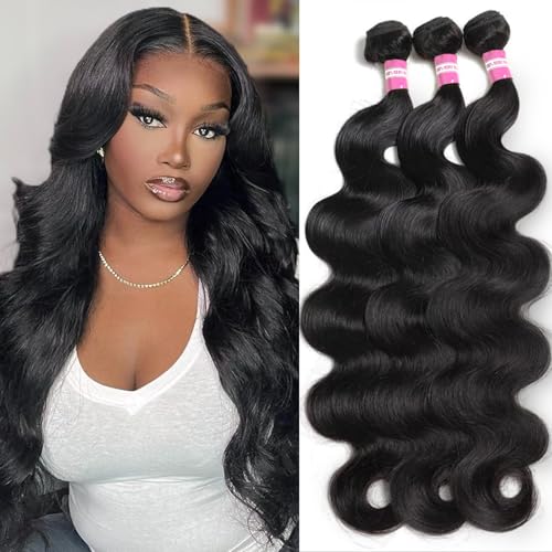 DMKEEP 12A Body Wave Bundles Human Hair 20 22 24 Inch Human Hair Bundles 100% Unprocessed Brazilian Raw Virgin Hair 3 Bundles Body Wave Weave Bundles Human Hair Natural Color
