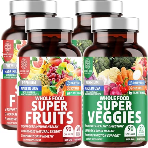 N1N Premium Super Fruits & Veggies Supplement, 360 Caps, Whole Food & Natural Superfood for Women, Men & Kids - Packed with Aloe Vera, Vitamins & Minerals, Better Than Multivitamins, 100% Vegan