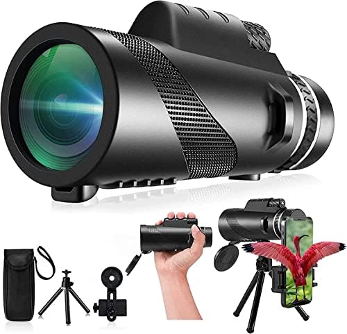 Meonddizio 80X100 Monocular Telescope High Power with Smartphone Holder & Tripod, High Definition Larger Vision Monocular for Adults for Bird Watching Hiking Camping, Black-u