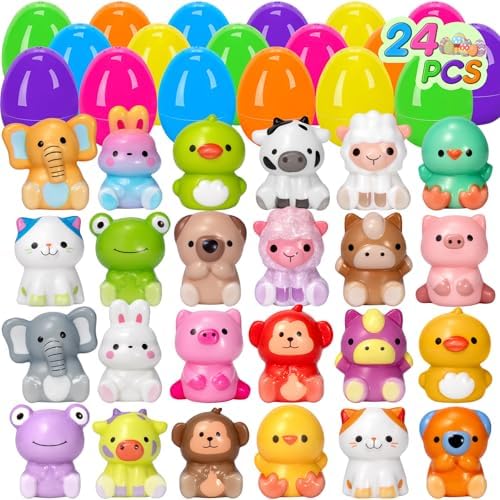 24 PCS Prefilled Easter Eggs with Toys Slow Rising Squishy Toys Easter Basket Stuffers for Toddler Easter Gifts for Kids,Squishies Easter Toys for Toddlers,Easter Party Favors,Easter Egg Hunt