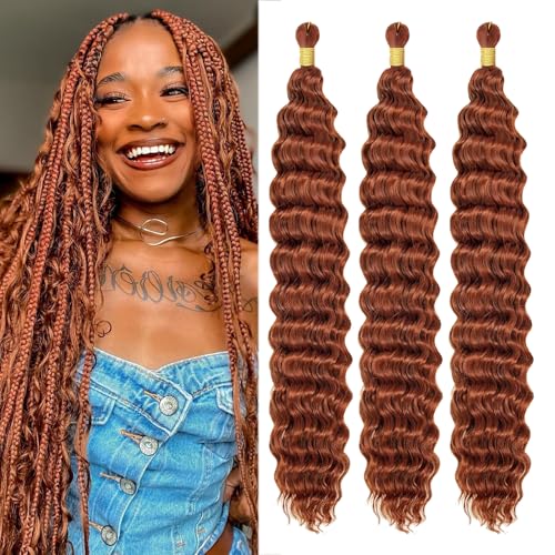 3packs 30 Inch Soft Curly Braiding Hair,Ocean Wave Crochet Hair for Black Women,Deep Wave Braiding Hair for Boho Braids (350#, 30 inch (pack of 3))