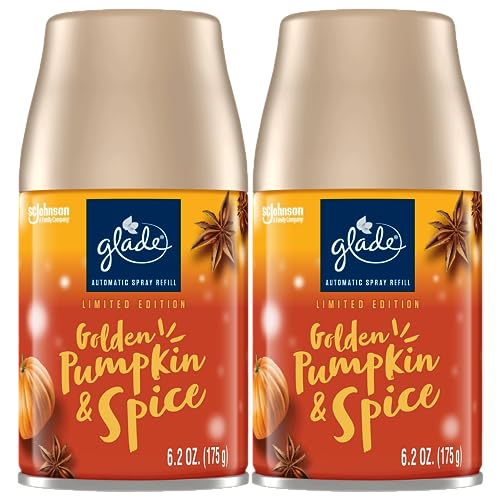 Glade Automatic Spray Refill, Air Freshener for Home and Bathroom, Golden Pumpkin & Spice, Limited Edition Scent, 6.2 Oz, 2 Count