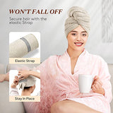 YFONG Microfiber Hair Towel Wrap with Elastic Strap for Women - Fast Drying Turbans for Long, Thick, Curly, Wet Hair