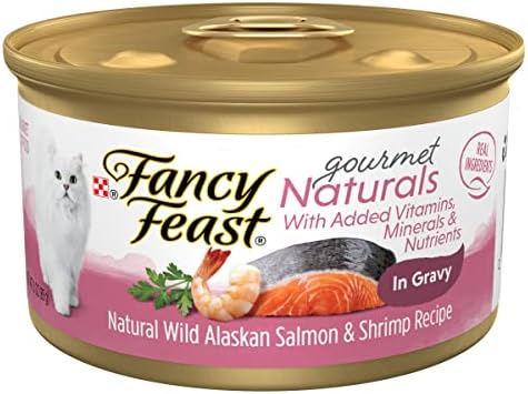 Purina Fancy Feast Wet Cat Food Gourmet Naturals Wild Alaskan Salmon and Shrimp Recipe in Wet Cat Food Gravy - (Pack of 12) 3 oz. Cans