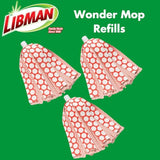 Libman Wonder Mop Head Replacement | Absorbent Microfiber | Self Wringing Mop | Best Mop Refill | Machine Washable | Multi-Surface Floor Mop | 3 Replacement Pads,Red & White